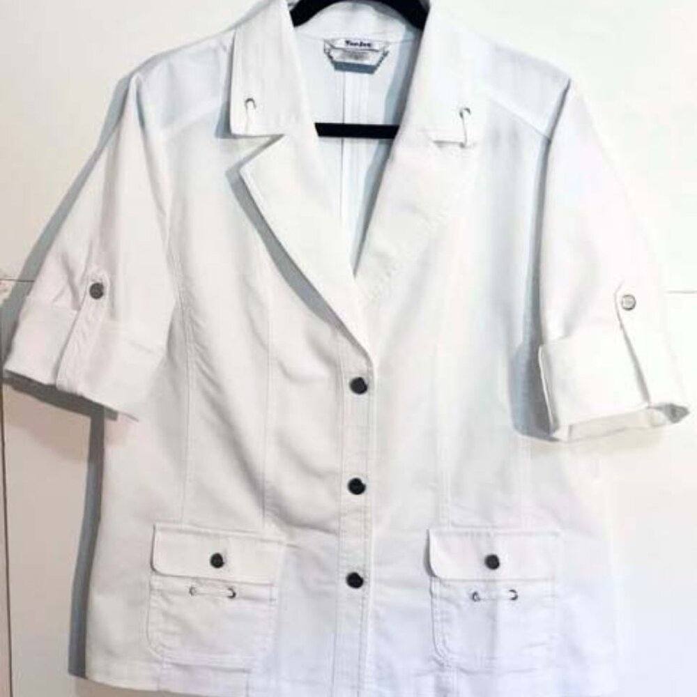 Tanjay Ladies Lightweight Jacket / Top Sz 16 White Short Sleeve Safari Style